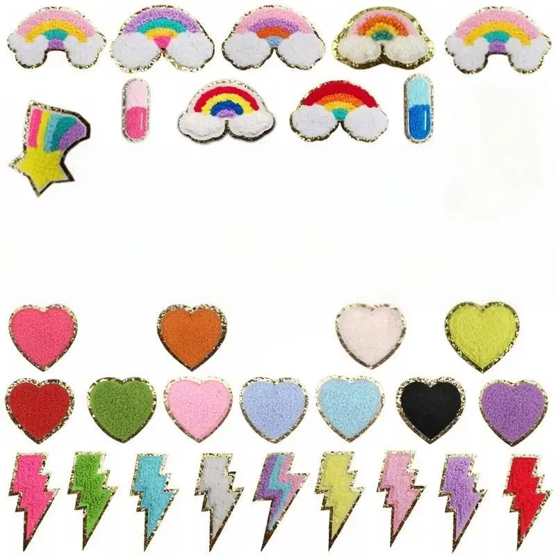 NODA Stock Iron On/self Sticker  Embroidered Colorful Chenille Lighting Smile Face Heart Star Patches
