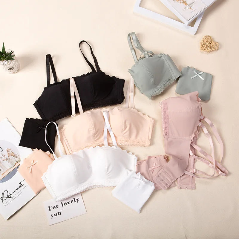 New Women Bra and Panties Sets No Steel Ring Sexy Comfortable Breathable Soft Beautiful Back Bra Set