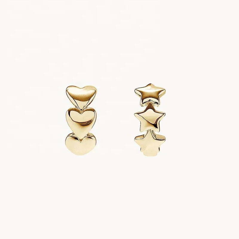 LOZRUNVE 925 Sterling Silver Shinning Gold Metal Heart Star Huggie Hoop Earring Set