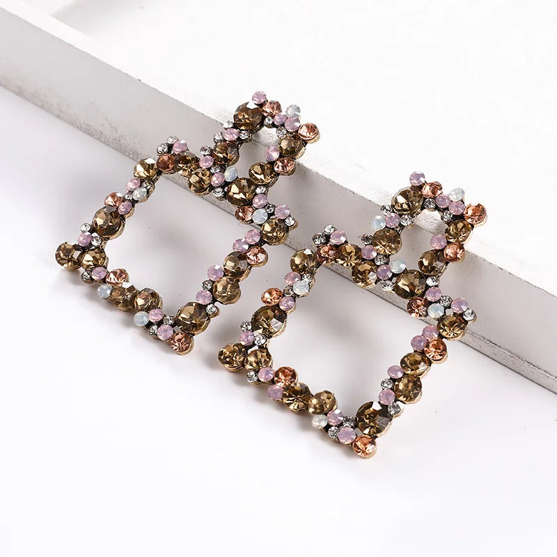 Wholesale Crystal Glass Geometric Earrings Women Exaggerated Rhinestone Square Hoop Earrings Vintage Jewelry