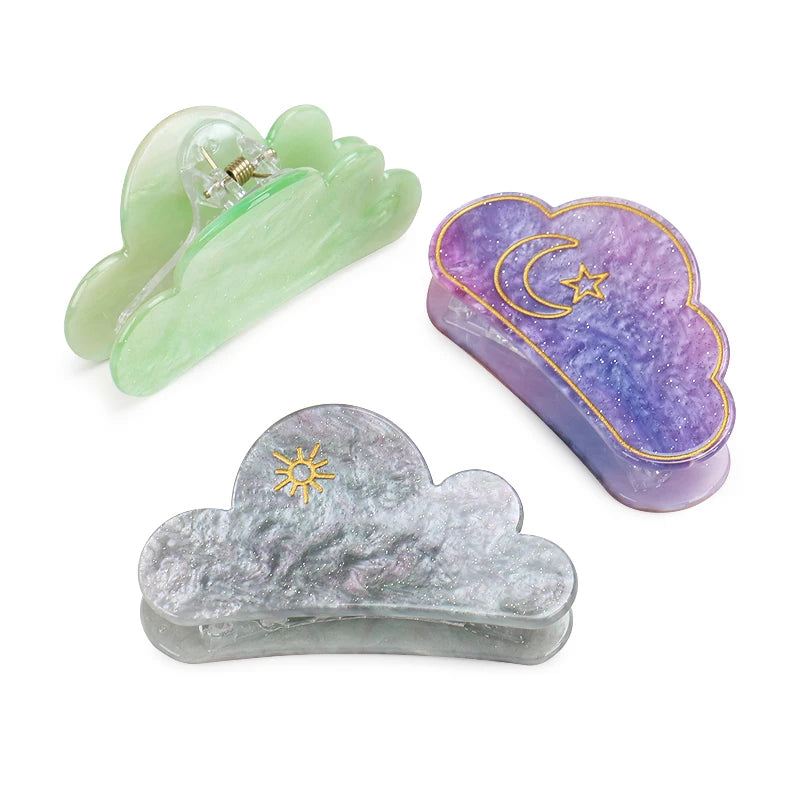 Popular Korean Style Cloud Hair Claws 7.3cm Hot Selling Japanese Style Moon Shaped Hair Claw Clips Acrylic Material