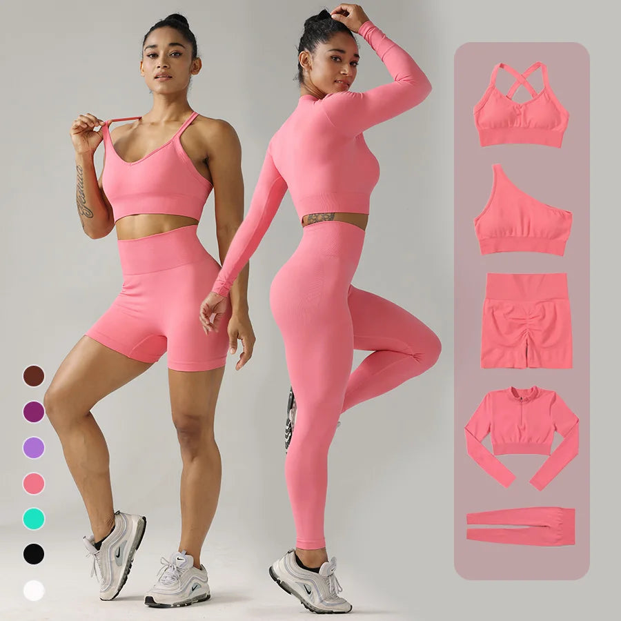 Seamless 5Pcs Sports Apparel Custom Private Label Gym Clothing Yoga Suit Sportswear Women Gym Wear