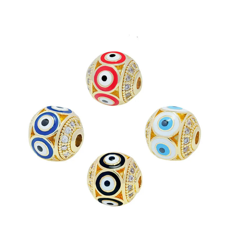 10mm Bead Factory Direct Sales Wholesale Copper Micro Diamond Enamel Evil Eye Jewelry Accessories for Bracelet Making