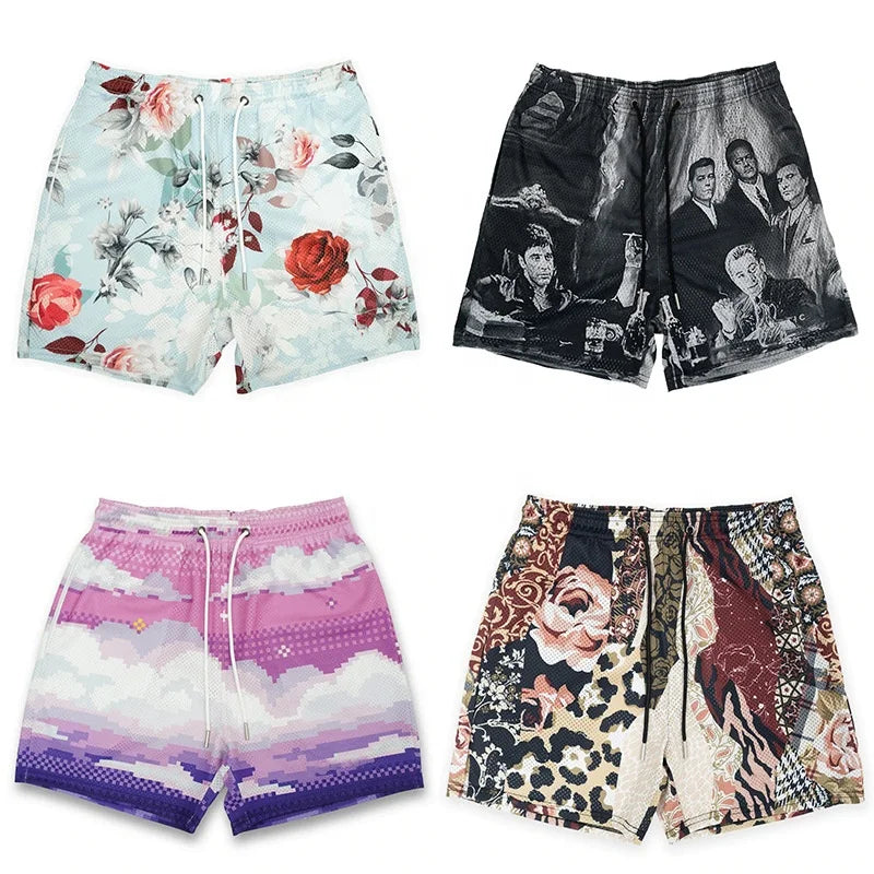 Wholesale Streetwear Men Sublimation Dtg Printing Mesh Shorts Plus Size Polyester 5 Inch Inseam Men's Basketball Shorts for Men