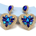 Kaimei 100 Designs 2022 New 5 Colors Statement Colorful Crystal Heart Metal Drop Earring Blue Stone Glass Diamond Heart Earrings