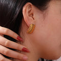 Ins Popular 18K Gold PVD Plated Stainless Steel Stripe Textured Geometric Square Stud Earring for Women Gift Waterproof
