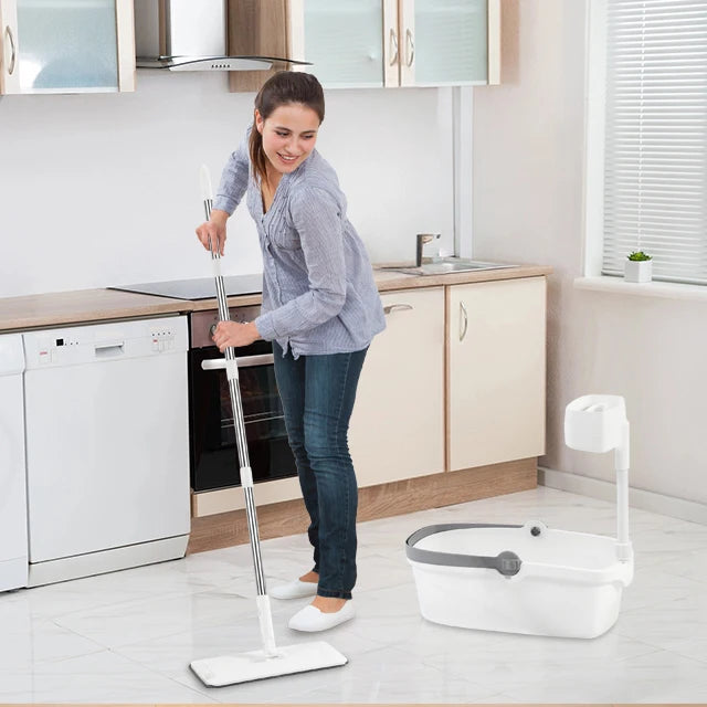 Steel Professional Microfiber High-Durability Hands-Free Extendable Handle Mop Bucket Set Wet/Dry Cleaning System Includes 2