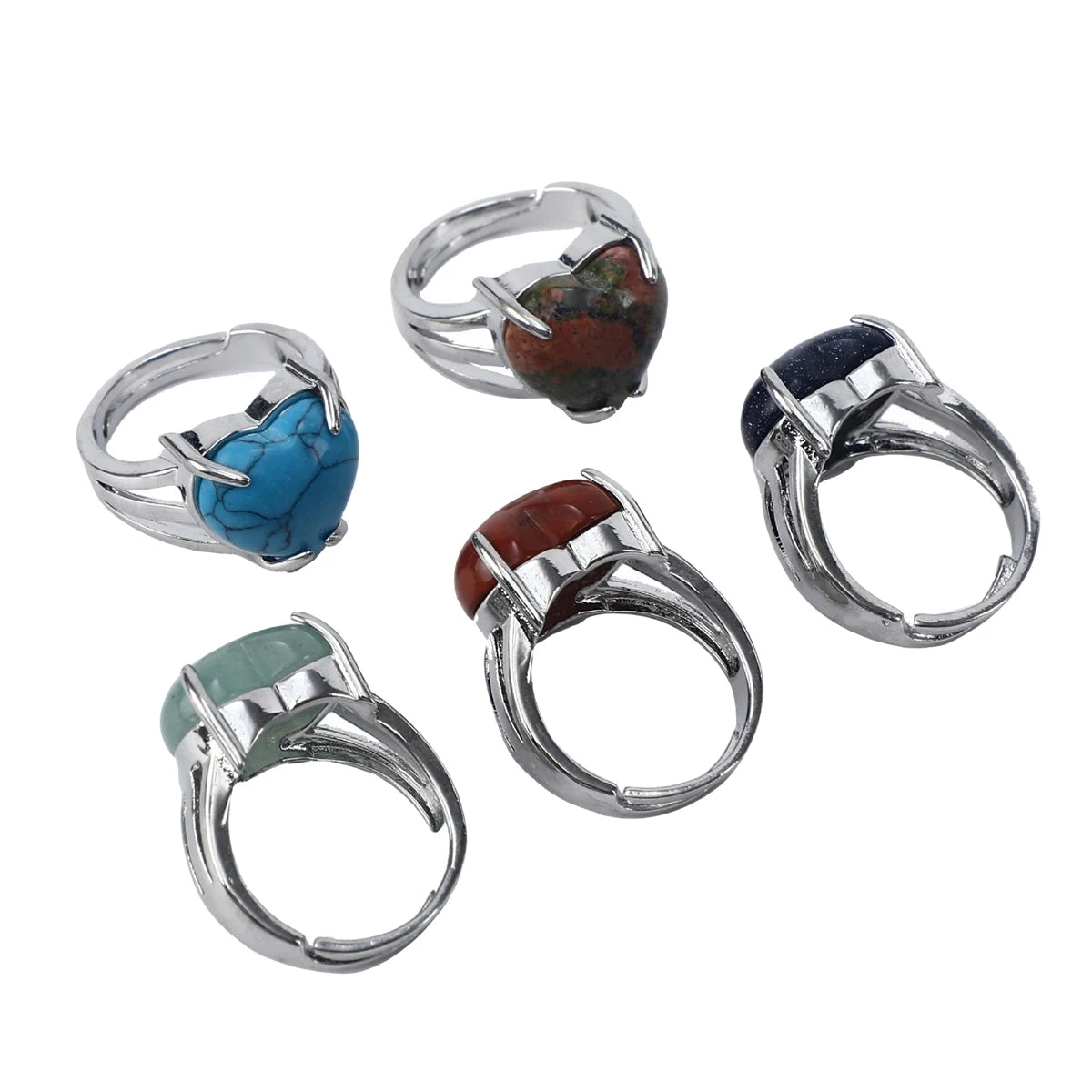 New Design Fashion Simple Jewelry Single Colorful Heart Shaped Natural Gemstone Ring for Women