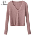 Elegant Casual Loose Cotton Cardigan for Women Custom Wavy V-Neck Elegant Knitwear Button Manufacturers' Short Length Sweater