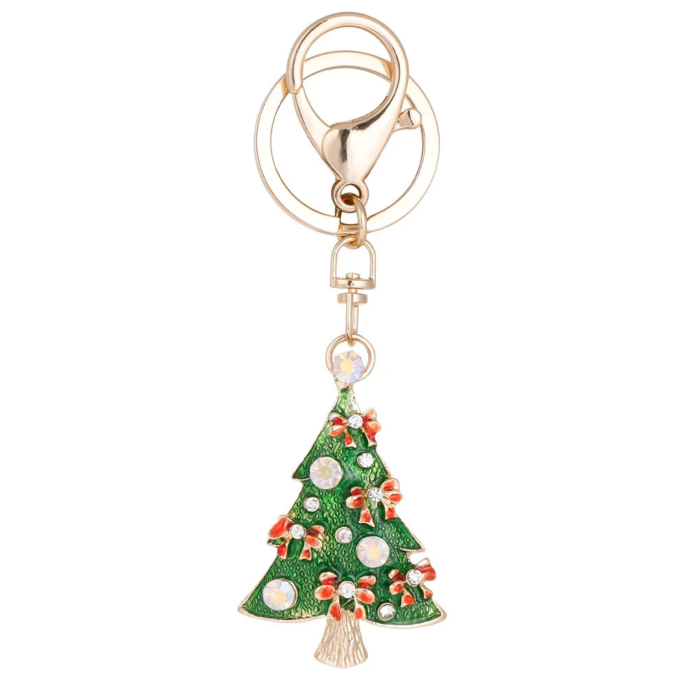 New Fashion Christmas Rhinestone Keychain Cute Christmas Tree Snowman Enamel Bag Car Keys Pendant Christmas Decoration