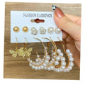 New Trend Border Large Circle Pearl Earrings Crystal Butterfly Retro French Advanced Oversized Acrylic Pearl Earrings Set