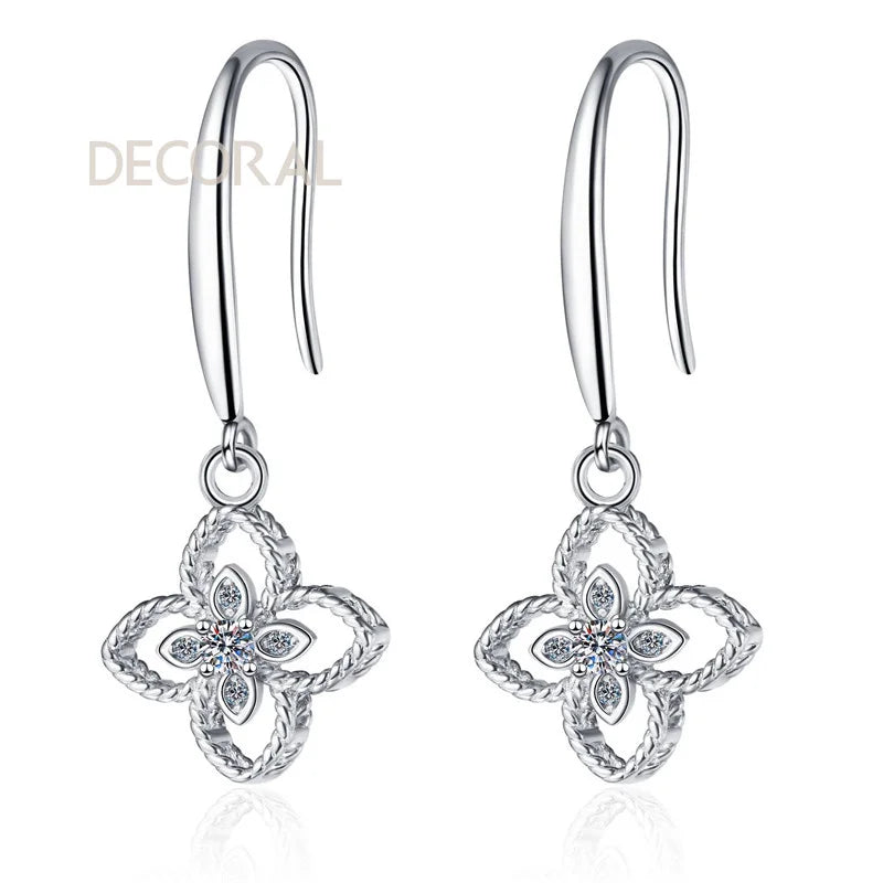 Clovers 925 Sterling Silver Earrings 18K White Gold Plating Fashion Moissanite Drop Earrings for Women