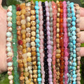 6mm Natural Stone Beads Faceted Turquoises Black Agates Rose Quartz Jades Flat Round Spacer Beads for Jewelry Making DIY