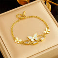 Simple Gold Plated Cubic Zirconia CZ Geometric Butterfly Bracelet Layered Stainless Steel Butterfly Bracelet for Birthday