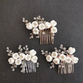 SLBRIDAL Ins Style Handmade Crystal Rhinestone Ceramic Flower Bridal Hair Comb Wedding Hair Accessory Bridesmaids Women Jewelry