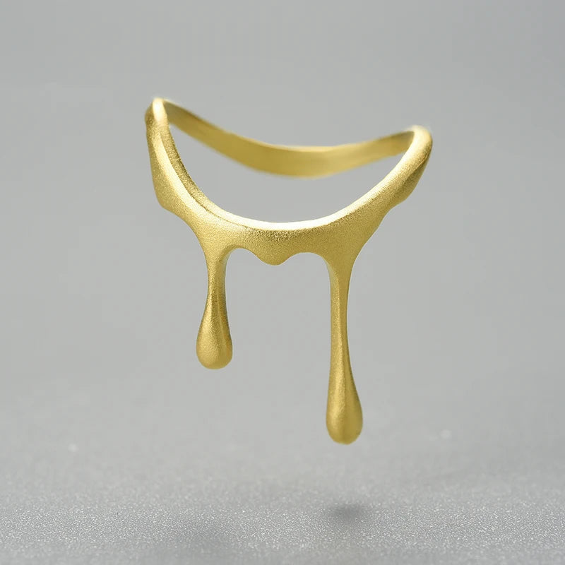 Wholesale Lotus Fun Handmade 925 Sterling Silver 18k Gold Plated  Drop Honey Fluid Women Simple Ring Fine Jewelry for Women