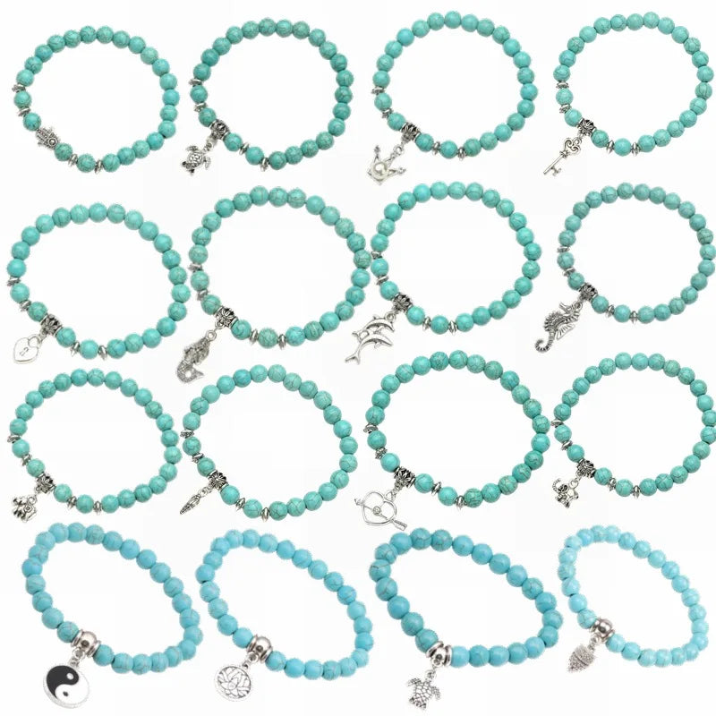 MIENTER Handmade 8mm Natural Crystals Beads Bracelete with Natural Stones Turquoise Bracelets