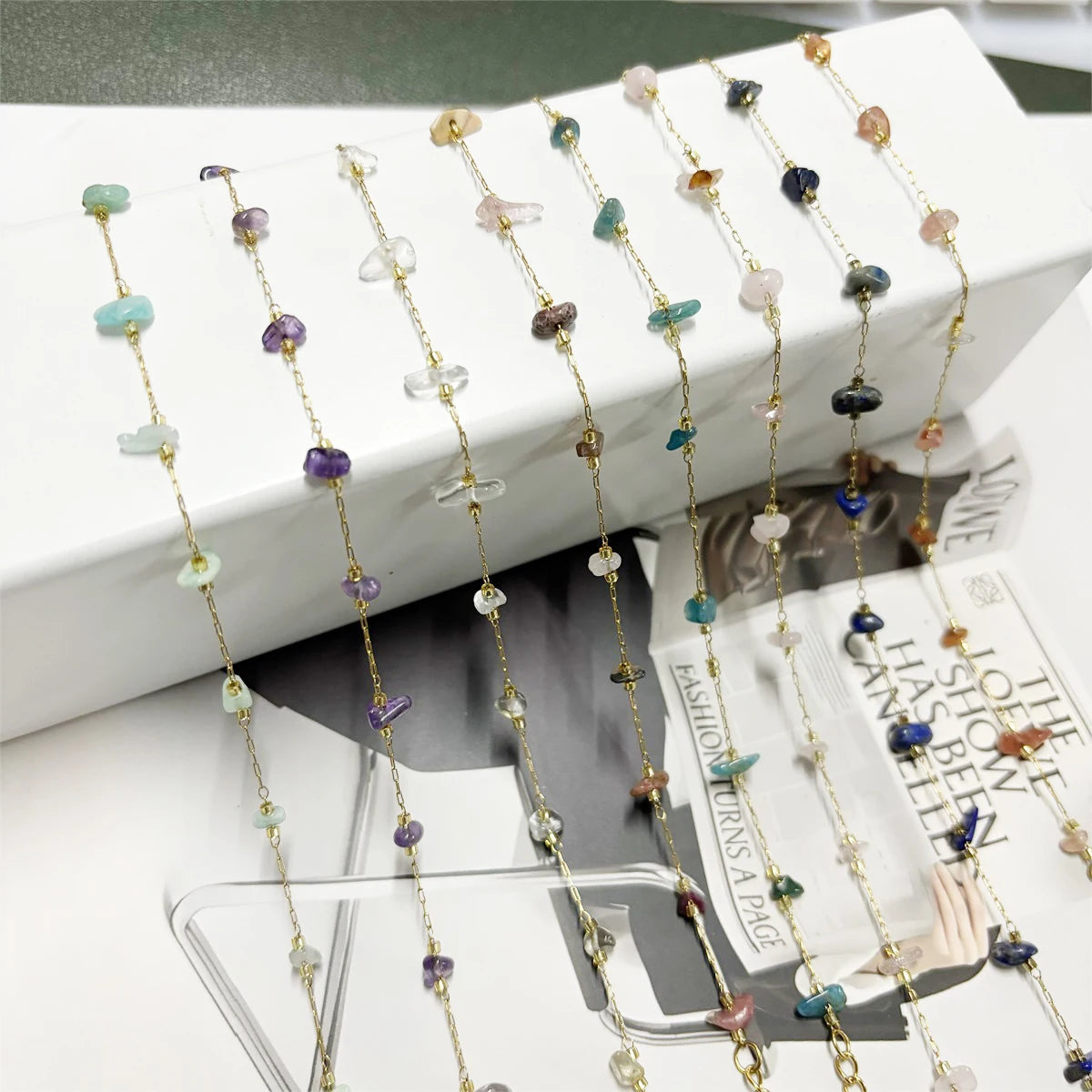 8 Colors Natural Stone Crystal Golden Plated Fashion Waterproof Women Anklets