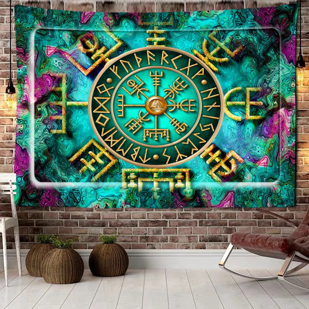 Nordic Viking Mystic Symbol Psychedelic Scene Large Size Home Decor Tapestry Hippie Boho Mandala Room Wall Decor Beach Towel