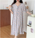 2025 New Women's Nightgown Summer Comfortable Thin Short Sleeve Printed Plus Size Pajama Dress