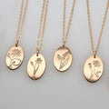 Elegant Month Floral Necklace Custom Gold Plated 925 Sterling Silver Oval Shape Birth Flower Necklace