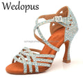 Wedopus Rhinestone Latin Salsa Dance Shoes Light Blue