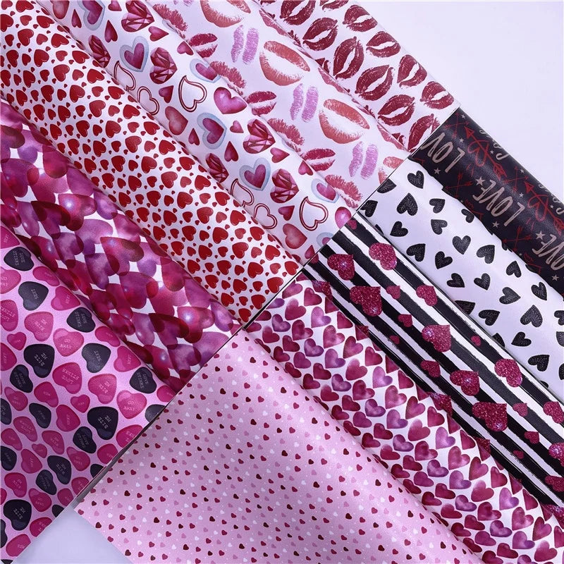 Custom Printed Heart Lip Pattern Woven Faux Leather PVC Valentine's Day Crafts Bags Wallets Earrings Gloves Outdoor Upholstery MegaBDM