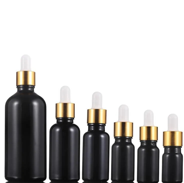 5ml 10ml 15ml 20ml 30ml 50ml 100ml Shiny/glossy Black Glass Dropper Essential Oil Bottles With Gold/silver/black Dropper