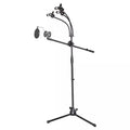 4-in-1 Adjustable MultiClip Mic Tripod Stand UHF Dual Wireless Lavaliere System for Microphones Black Metal Rayyu GH-308 for