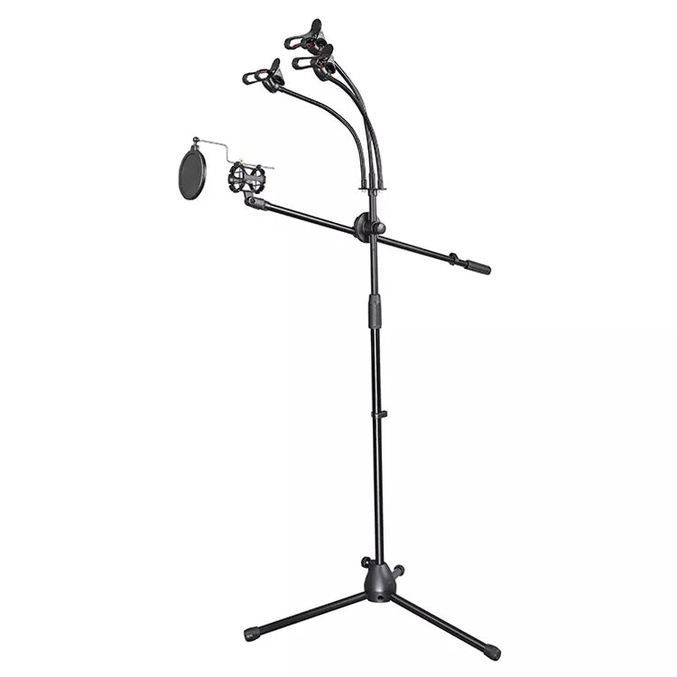 4-in-1 Adjustable MultiClip Mic Tripod Stand UHF Dual Wireless Lavaliere System for Microphones Black Metal Rayyu GH-308 for