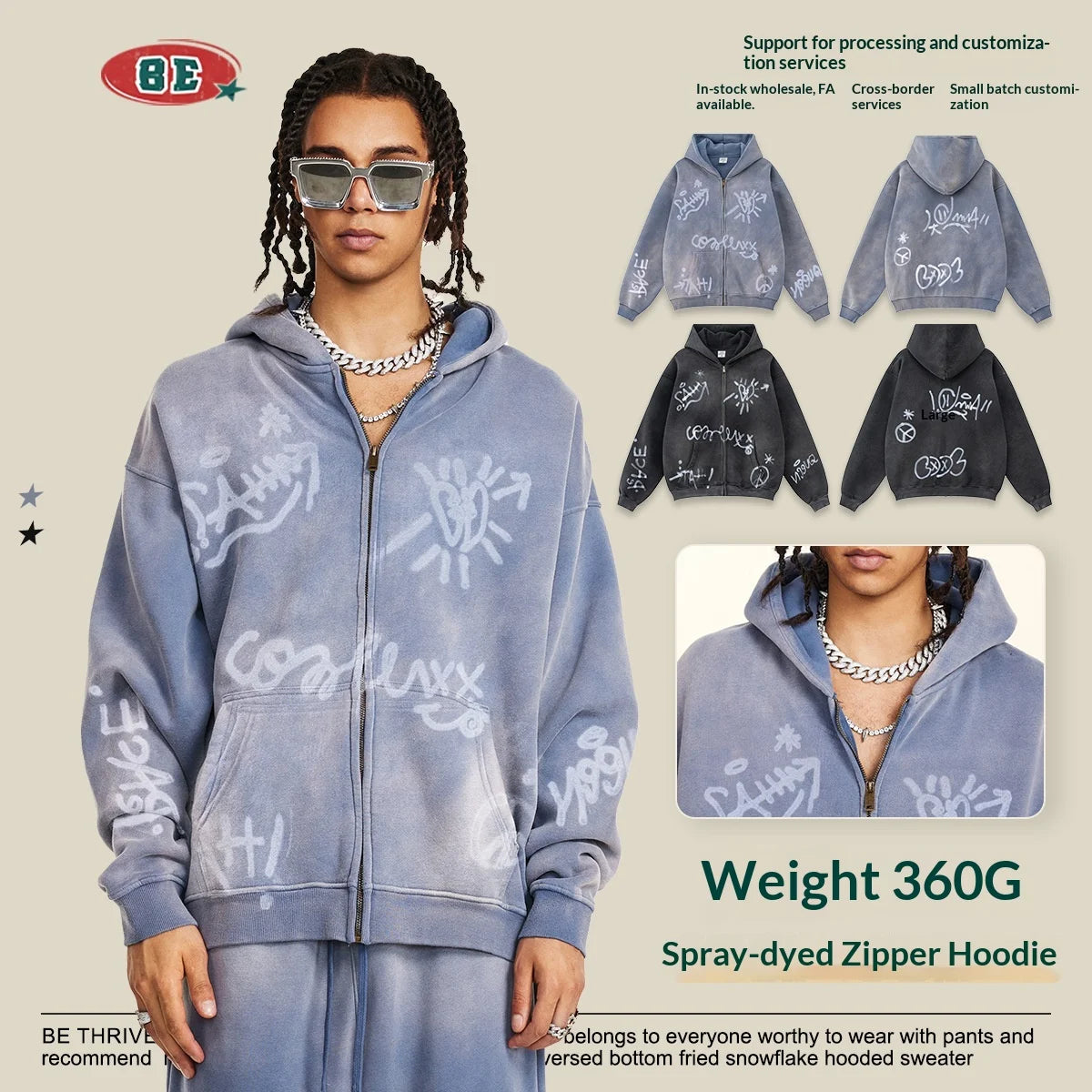 2025 Graffiti Hand-painted Full Inca Velvet Cotton Hooded Cardigan Loose Zipper Hoodie High-quality Manufacturers