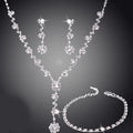 Fashion Bridesmaid Wedding Rhinestone Silver Pendant Necklace Tennis Bracelet Ring Earrings Jewelry Set For Women
