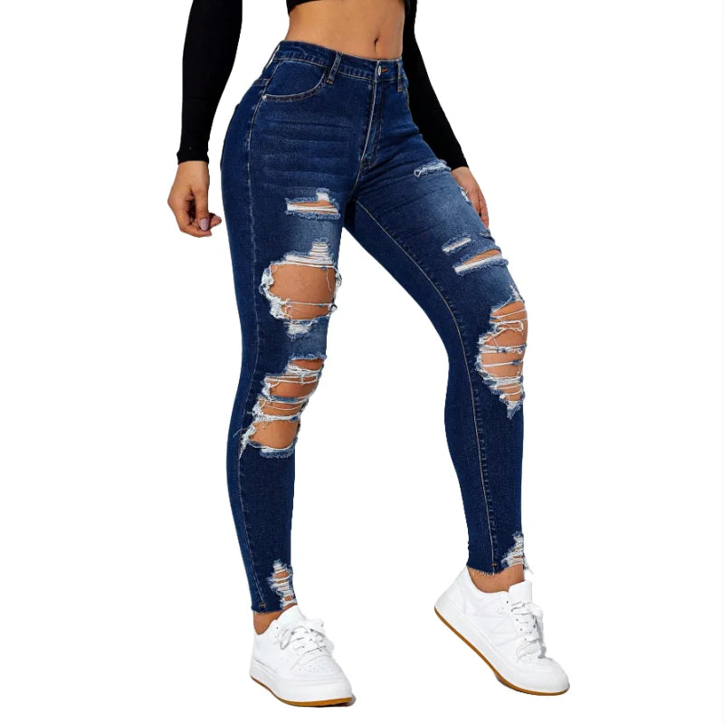 Women's High Waist Stretch Denim Jeans Long and Skinny Pencil Pants Style Breathable for Casual Wear pour femmes