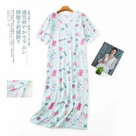 Printed Women Nightgown 100 Cotton Cute Soft Knitted Cozy Sleepwear Nightdress Nightwear Designs for Ladies
