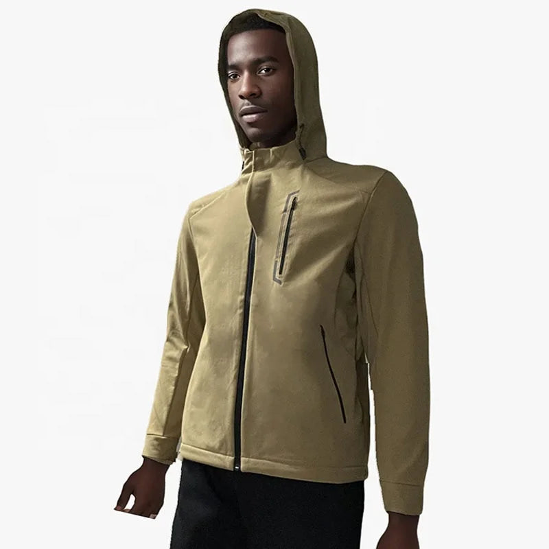 Custom Men's Softshell Winter Jacket Polar Fleece Lined Thick Full Zip Closure Waterproof Outwear with Hood in Solid Color