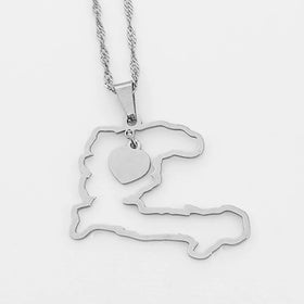 LOVE Haiti Country Map With State Name Pendant Necklace Outline Jewelry Gifts Heart Of Haiti Hip Hop