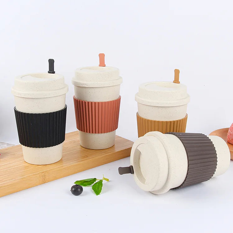 Portable Tumbler Custom Plastic Mug With Lid Wheat Straw Car Coffee Cup Outdoor Water Cups