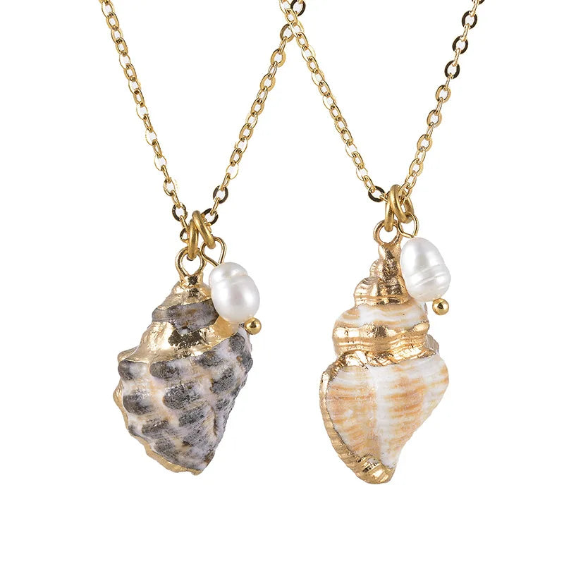 Fashion Shell Necklace for Women's Beach Conch Pearl Gold Shell Pendant