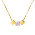 CZCITY Fashion Jewelry Gold Plated 925 Sterling Silver Square Pendant Necklace Pave with Cubic Zircon Link Chain Necklace