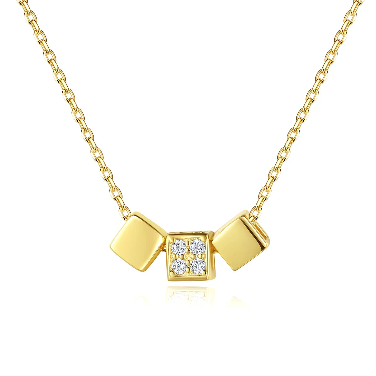 CZCITY Fashion Jewelry Gold Plated 925 Sterling Silver Square Pendant Necklace Pave with Cubic Zircon Link Chain Necklace