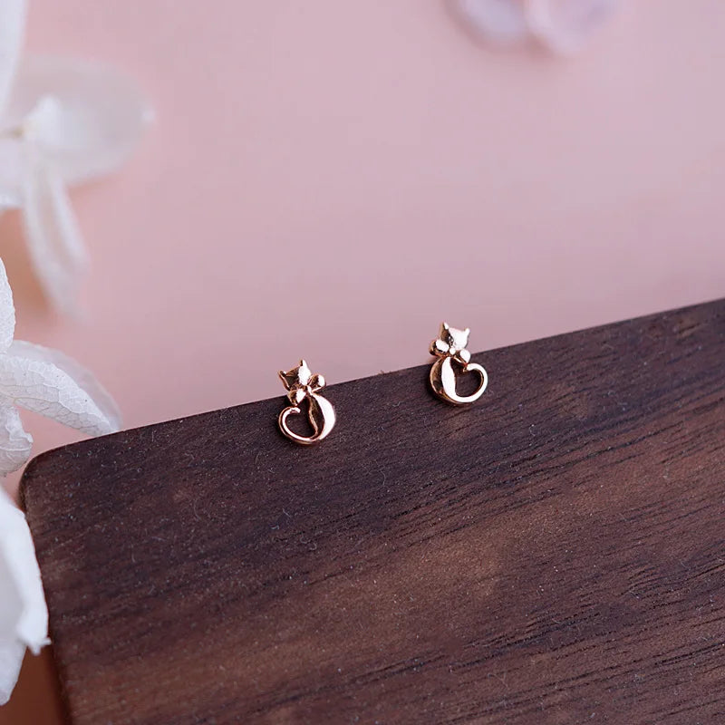 Mini Cute Kitten Small Simple Earrings 925 Sterling Silver Cute Fresh Student Earrings No-pick 2022 New