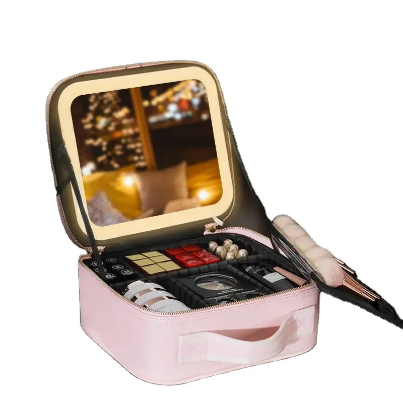 2023 New PU Travel Makeup LED Light Vanity Mirror Table Installation for Cosmetics Use