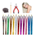 Hot Sale 200pcs Silicone Link Rings Beads 12 Colors 2400 Strands Tinsel Hair Extensions 37inch Glitter Hair Tinsel Kit for Women