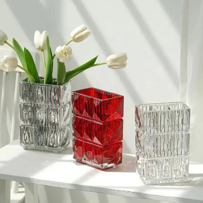 Modern Square Colored Electroplating Glass Vase Wholesale Clear Glass Bag for Flowers Tabletop Wedding Vase