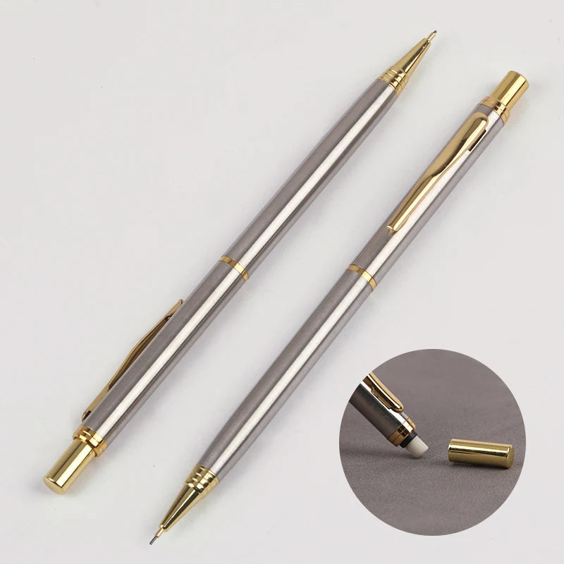 2026 With Eraser logo Engraved All Steel Pencil Mechanical Pencil 0.50mm School Best Click Automatic Metal Mechanical Pencil