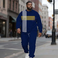 Casual Trendy Men's Crew Neck Sweatshirt Set Low Price Wholesale Striped Color Block Design