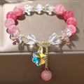 SC Natural Round Cracked Pink Crystal Amethyst Bracelet Clear Flower Charm Bracelet Women Round Beaded Chain Bracelet