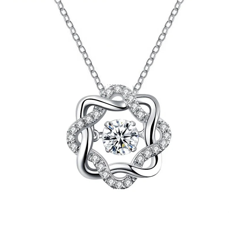 Wholesale Customized Genuine 925 Sterling Silver Octagon Star Wreath Dancing Moissanite Pendant Necklace Jewelry for Women