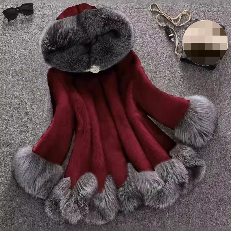 Women Luxury Fashion Warm Jackets Plus Size Hooded Coat Long Sleeves Fur Design Women Casual Long Coat