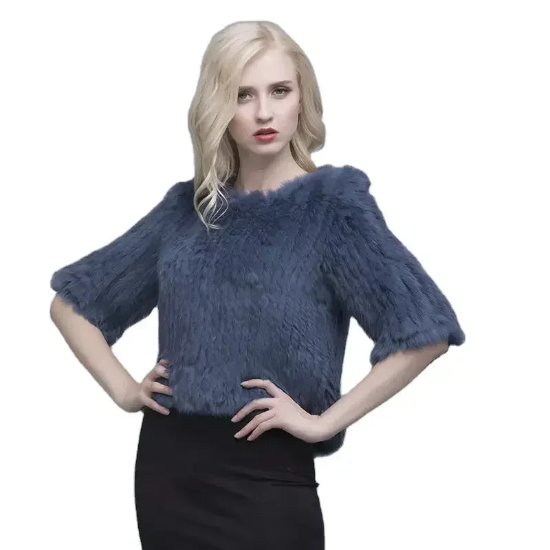 MWFur Women Warm Long Sleeved Casual Clothing Fur Fashion Coat Fashion Natural Rabbit Fur Knitted Vest Short Sleeves